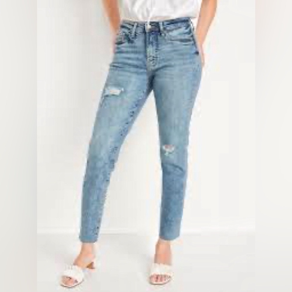 High-Waisted O.G. Straight Extra Stretch Ripped Cut-Off Jeans Women Size 14 NWT